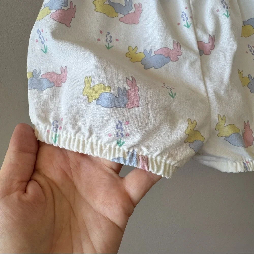 Vintage Osh‎ Kosh B’Gosh Baby Bunny Rabbit Print Short Overalls 12 months